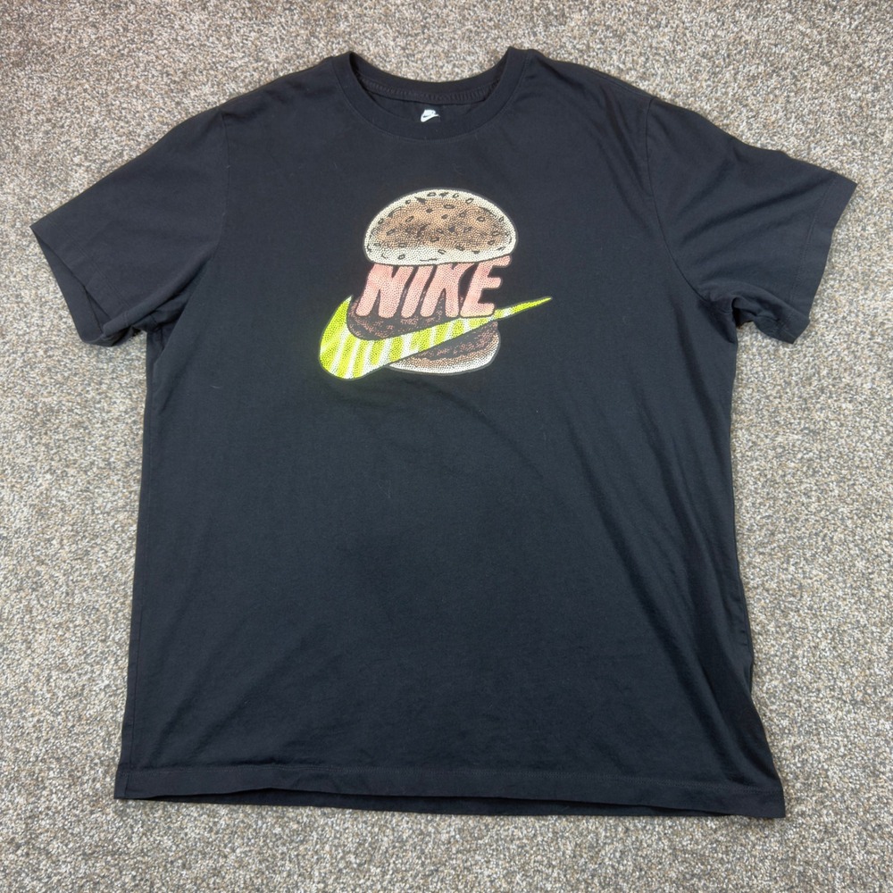 Nike Mens Hamburger Graphic T-Shirt Black Short Sleeve Crewneck XL Foodie‎ Tee